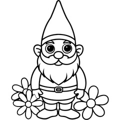 Cute small garden gnome character cartoon vector, St. Patrick's Day Gnomes with shamrock and horseshoe line art vector illustration