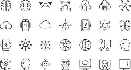 Technology icons brain drone cloud network connection globe