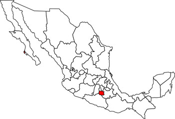 Map of Mexico with Morelos State highlighted, ideal for geographic, historical, and central region projects.

