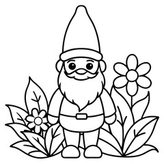 Cute small garden gnome character cartoon vector, St. Patrick's Day Gnomes with shamrock and horseshoe line art vector illustration