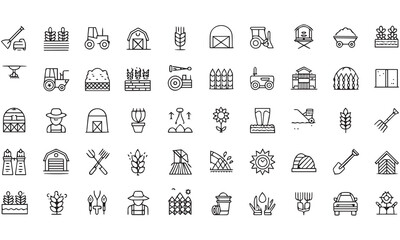 Farming and Agriculture Icons – Download Vector Barn, Tractor, Farm Animal & Organic Line Illustrations