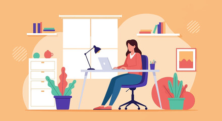 Woman working from home on laptop, perfect for remote work, work from home, freelance, and productivity blog posts.