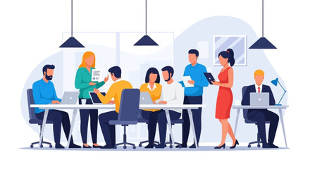 Obraz premium Diverse team collaborating on project, perfect for landing page or presentation.