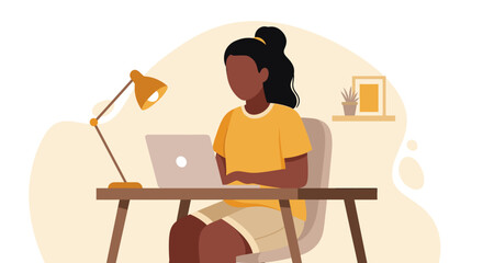 Young woman working from home on her laptop, perfect for blog posts about remote work or productivity.