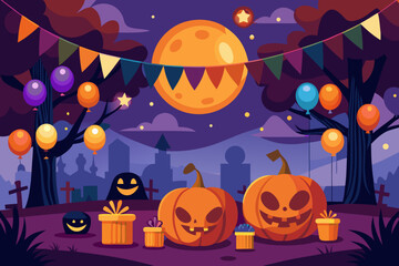 Halloween Party Background with Balloons and Lights vector illustration