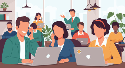 Diverse team of professionals working collaboratively in a modern office. Ideal for websites, presentations, and brochures.