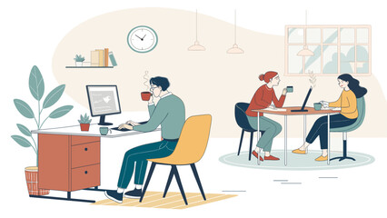 Modern Coworking Space Illustration: Perfect for websites, brochures, and marketing materials.