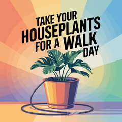 Take Your Houseplants for a Walk Day with Plant and Leash Illustration