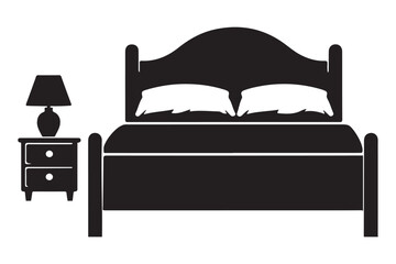 Bed and Nightstand Silhouette Illustration, Bedroom Furniture Design