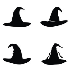 Set of Halloween witch hat black silhouette. Hat vector illustration editable file.