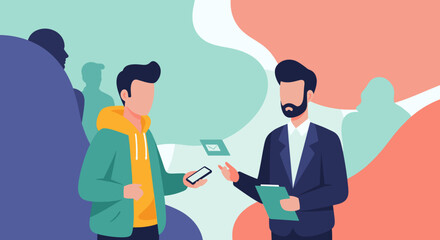 Two men having a business meeting, ideal for presentations on communication, collaboration, or teamwork.