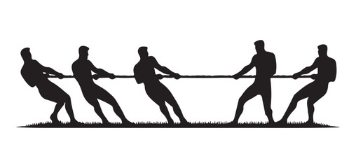 Naklejka premium Silhouette of Teams Engaging in a Tug of War Competition