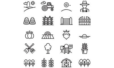 Farming and Agriculture Icons – Download Vector Barn, Tractor, Farm Animal & Organic Line Illustrations