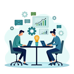 Teamwork and Business Collaboration Illustration – Office Productivity and Idea Concept