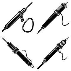 Naklejka premium Illustration showing a selection of soldering irons and a rubber band on a white background