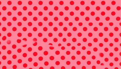 Red polka dots on a pink background, with scattered white elements