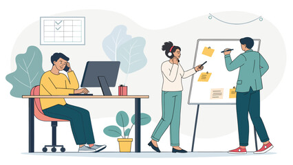 Modern business team collaboration: Illustration ideal for websites, presentations, and marketing materials.