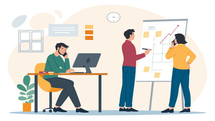 Teamwork in a modern office: Illustration for project management, collaboration, and business success.