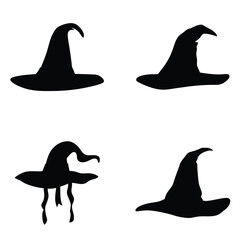 Set of Halloween witch hat black silhouette. Hat vector illustration editable file.