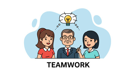Teamwork Illustration: Diverse colleagues brainstorming ideas, perfect for presentations or website banners.