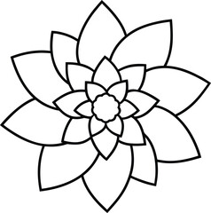 succulent flower mandala vector line art on transparent background