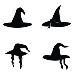 Set of Halloween witch hat black silhouette. Hat vector illustration editable file.
