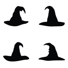 Set of Halloween witch hat black silhouette. Hat vector illustration editable file.