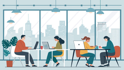 Teamwork in a Modern Office: Illustration for Websites and Brochures