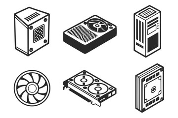 Computer Hardware Components Isometric Icons Collection.