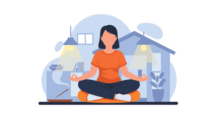 Woman meditating at home, perfect for wellness websites or mindfulness apps.