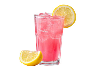 Refreshing pink lemonade beverage with ice and lemon slices drink refreshment, Isolated, Transparent Png