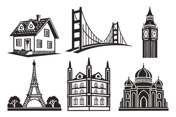 Obraz premium Iconic Landmarks and Architecture Collection Silhouette.
