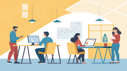 Modern Coworking Space Illustration: Perfect for Landing Pages, Brochures, and Marketing Materials.