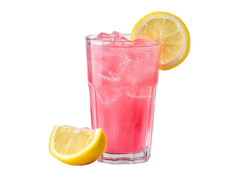 Refreshing pink lemonade beverage with ice and lemon slices drink refreshment, Isolated, Transparent Png - Powered by Adobe