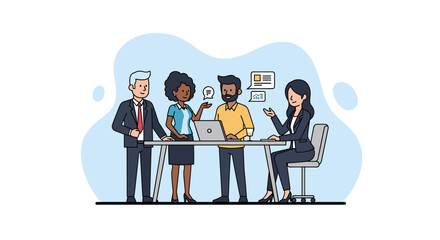 Diverse business team collaborating around a table, perfect for presentations on teamwork and innovation.