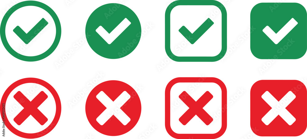 Poster check mark icon button set. check mark and cross sign icon vector. check box icon with right and wro