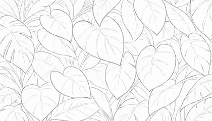 Intricate line art of overlapping heart-shaped leaves for coloring and relaxation