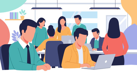 Diverse team collaborating in a modern office, perfect for website banners or business presentations.