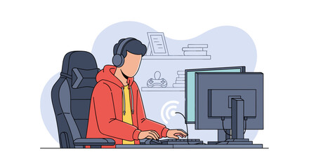 Gamer playing video games on PC. Illustration perfect for esports websites, blogs, and articles about gaming.