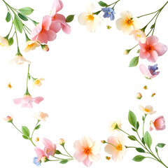 Fototapeta premium Delicate floral wreath with pink and cream blossoms isolated on a transparent background