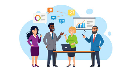 Diverse business team collaborating on project, perfect for website landing page or presentation.