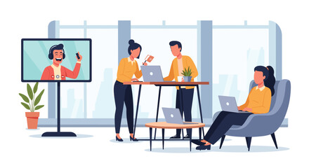 Modern Office Team Video Conferencing, Ideal for Business Presentations