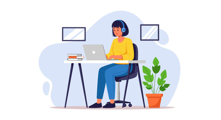 Woman working from home on laptop, ideal for remote work, online learning, or freelance articles.