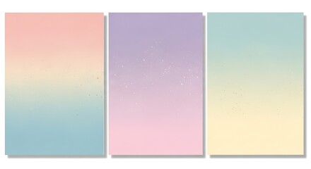Naklejka premium Three pastel colored gradient backgrounds in pink purple blue and yellow with a white background
