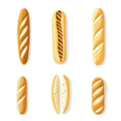 A Minimalistic 2D flat icon illustration of a baguettes set, clean vector design, simple illustration style, isolated on a white background, modern element in vector and EPS format.