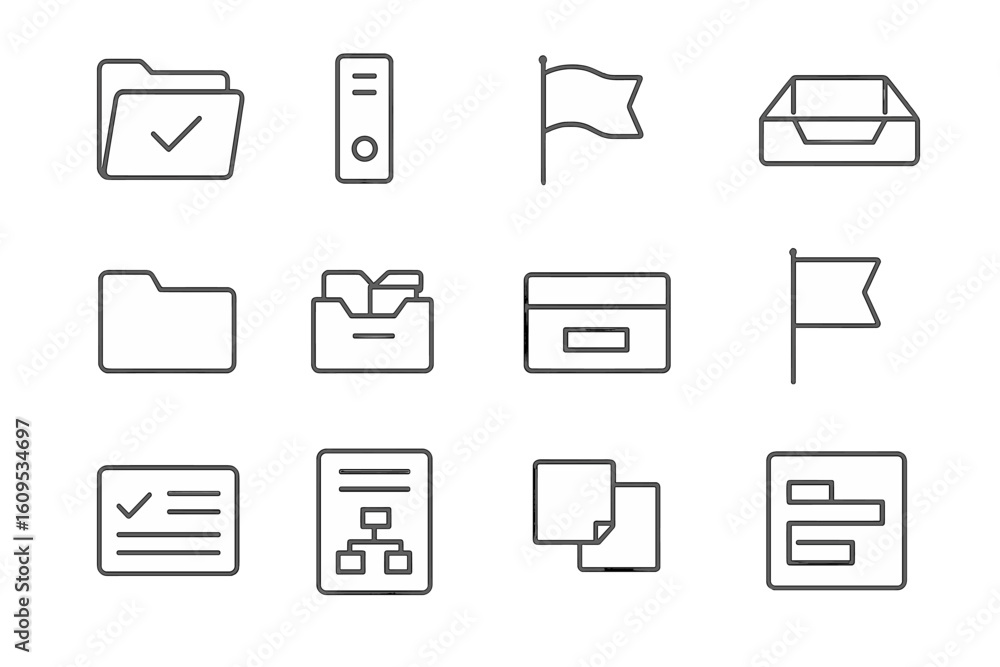 Poster outline icons of folders flags and documents on gradient background