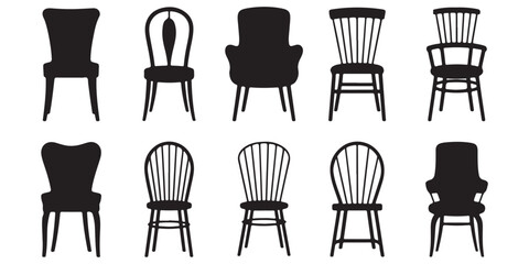 black vector various chair silhouettes, Chairs silhouettes collection, outline set