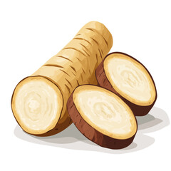 A Minimalistic 2D flat icon illustration of sliced horseradish, clean vector design, simple illustration style, isolated on a white background, modern element in vector and EPS format.