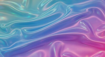 Obraz premium Iridescent fabric with flowing waves and a gradient of blue purple and pink colors in soft lighting