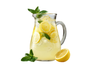 Frosted pitcher brimming with citrus slices and fresh mint lemonade lemon, Isolated, Transparent Png